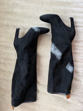 Stuart Weitzman Black Suede Over-the-Knee Block Heel Boots Size 5 1/2